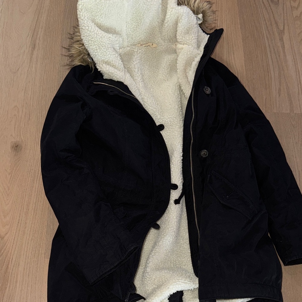 Hollister Black Utility Jacket with Cream Sherpa Lining